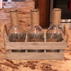 Crate with 3 glass bottles - beautiful decor